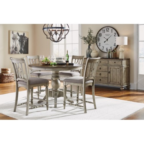 PLYMOUTH PEDESTAL COUNTER TABLE & 4 COUNTER CHAIRS